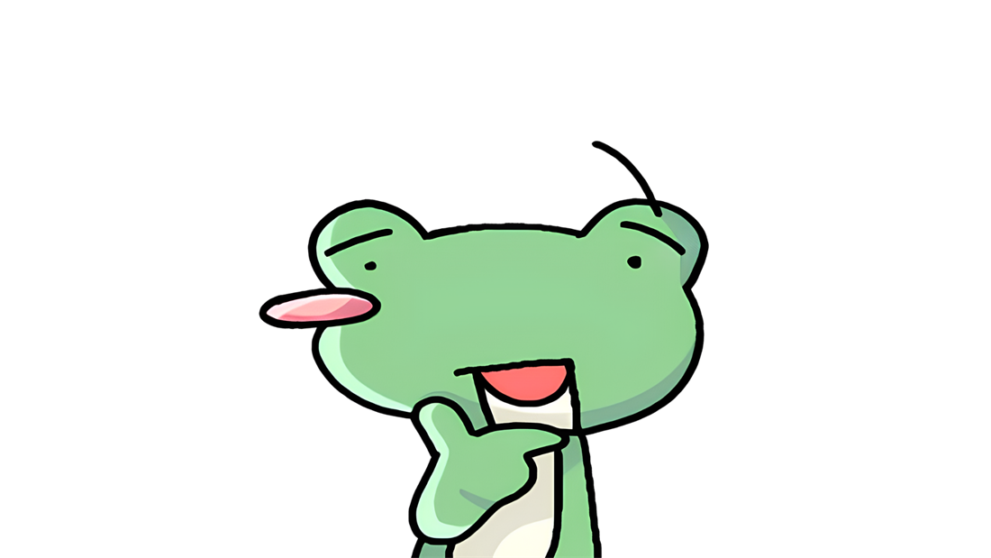 Froji the frog casually resting his chin on his hand